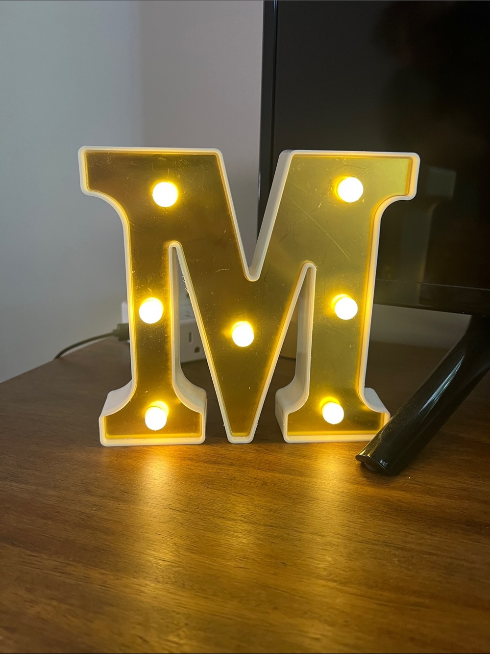 6" Tall Gold M Marquee Warm White LED Lighted Letter “M”
